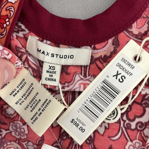 Max Studio Dress Women's XS X Small Red Paisley Sleeveless Sheath Midi NWT - Picture 12 of 16